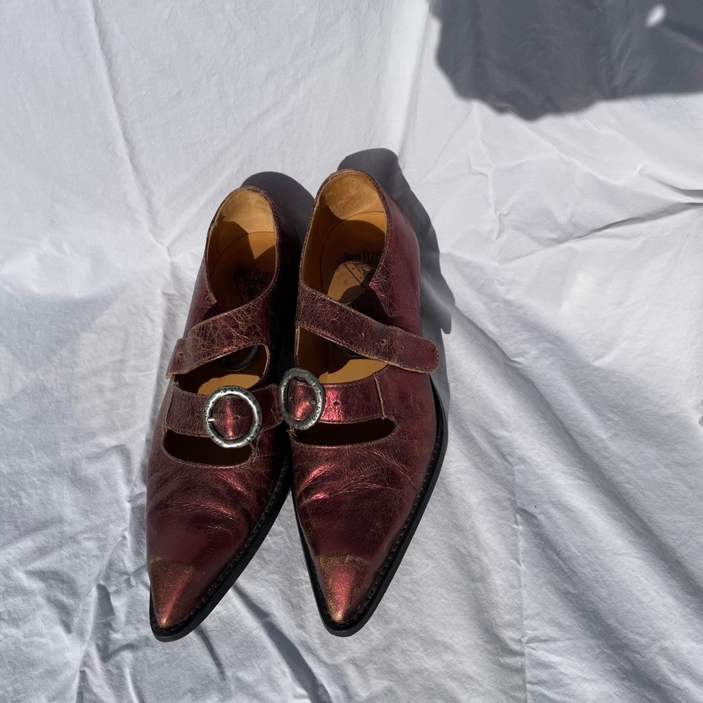 RARE John Fluevog Exene (Swordfish HI) Metallic Mary Jane Shoes with Buckle